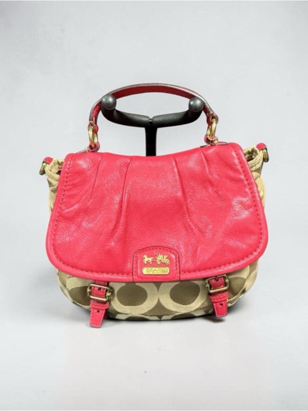 Coach Red Leather & Signature Canvas Madison Annabelle Shoulder Bag Satchel - Picture 2 of 10
